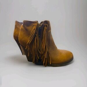 MIA GIRL Cowboy Fringe Booties Women's Shoes Brown Suede Size 7 Slip On